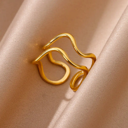Vintage Chunky Wide Ring – Gold Stainless Steel Open Band