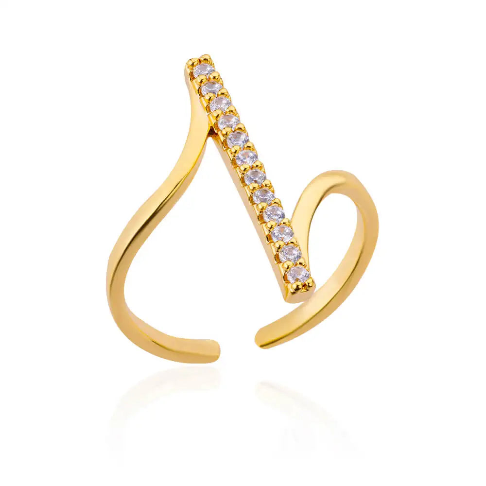 Luxury Zircon Geometric Opening Ring – Gold Stainless Steel